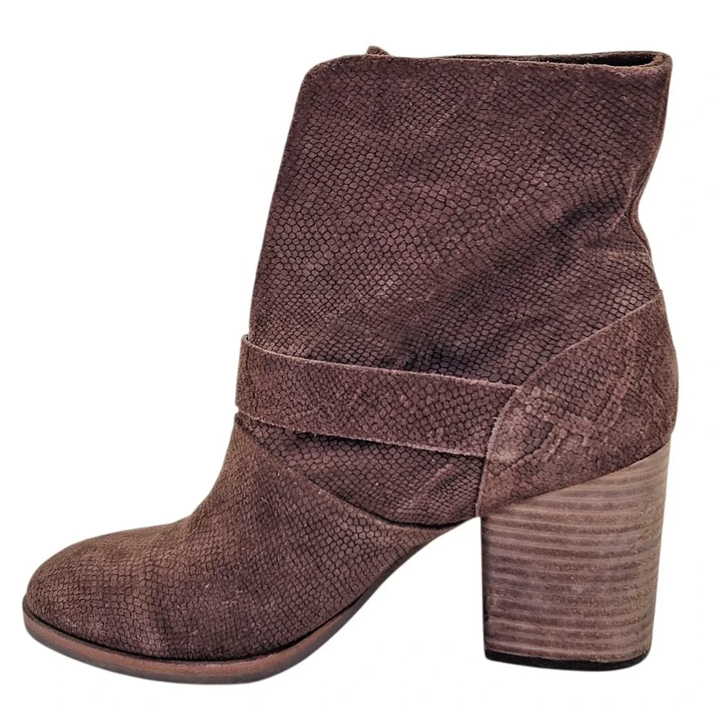 Isola‎ Lavoy Bootie Women's Brown Suede Block Heel Buckle Slip On Shoes Size 10M
